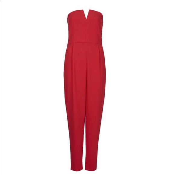 Topshop Pants - Topshop Plunge Jumpsuit Red Strapless